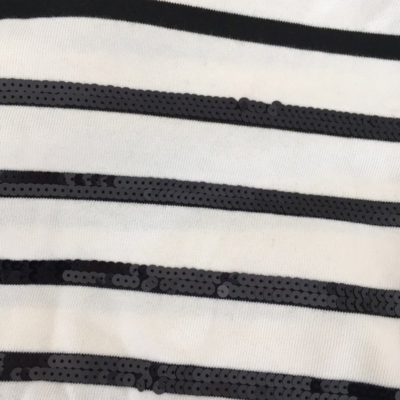 kate spade havana stripe boatneck tee top blouse white black sequins size L nwt - Picture 4 of 7